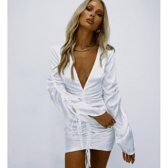 Princess Polly Dresses & Skirts - Princess Polly My City Satin White Mini Dress Sz 8 bride